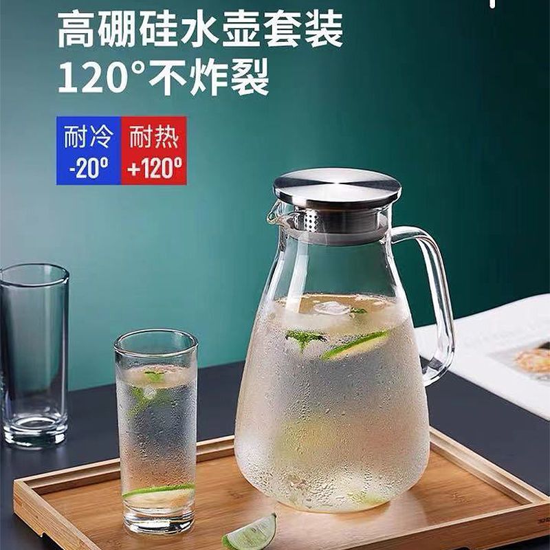 小号嘟嘟壶1200ml 冷水壶家用高硼硅玻璃茶壶加厚耐热冰水瓶大容量凉水壶不锈钢盖