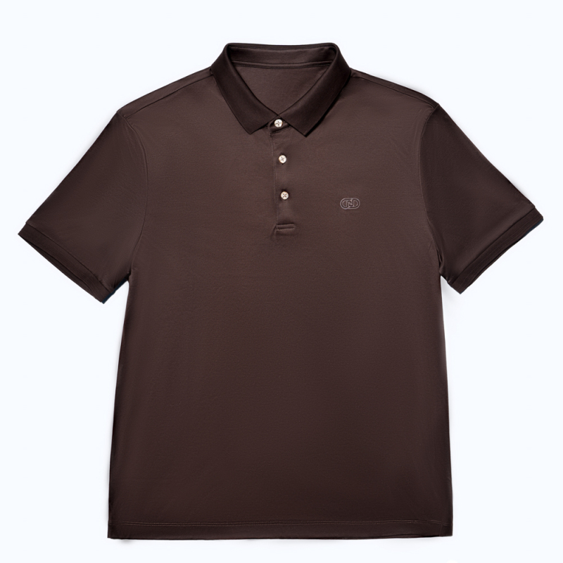 尘界咖啡色纯棉修身短袖Polo衫男2025年夏新款翻领T恤