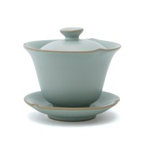 东道 汝窑 青瓷陶瓷套装茶具 莲心茶组 一盖碗六杯 开片可养 天青色