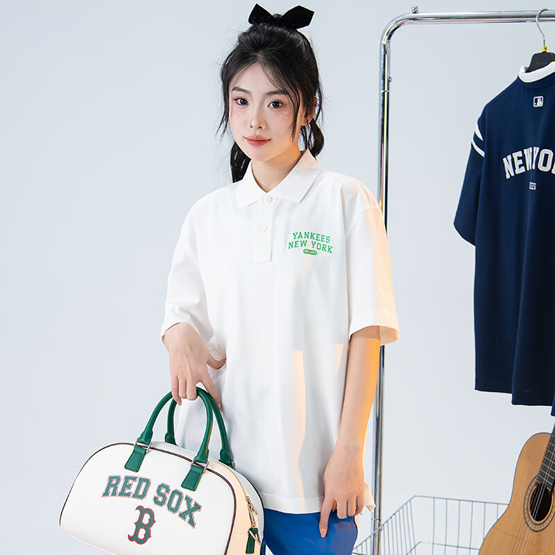 MLB男女polo短袖情侣同款休闲半袖学院风T恤 3APQV0243-50IVS