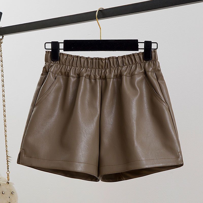 皮短裤女2021年新款秋季新品宽松a字阔腿显瘦秋冬款高腰皮裤外穿