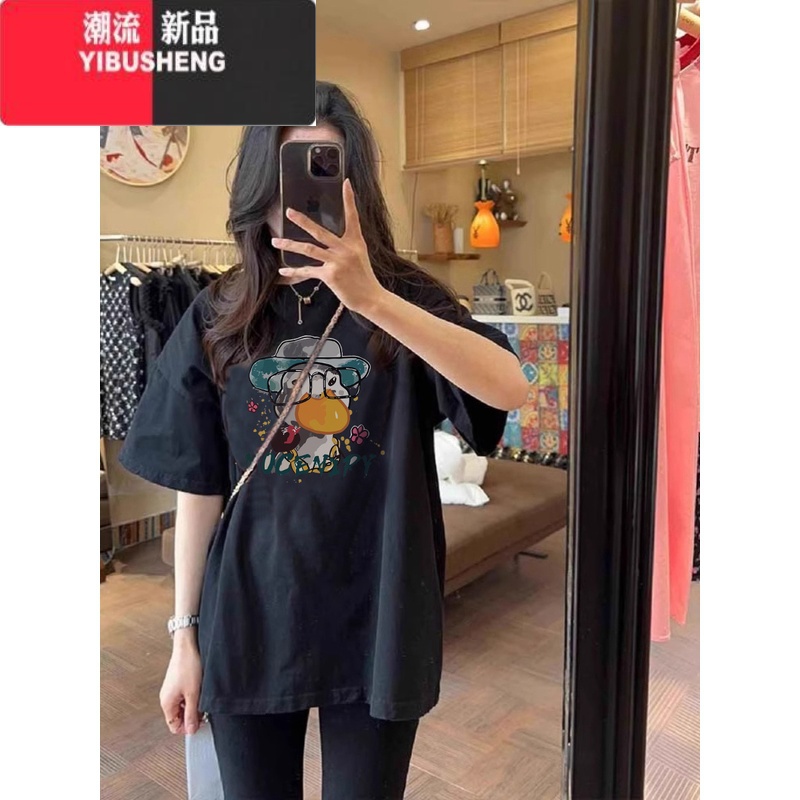 YIBUSHENG韩系穿搭oversize别致印花短袖T恤女季2024新款宽松圆领上衣服高清大图