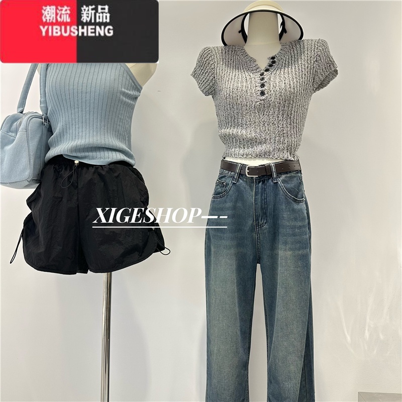 YIBUSHENG降落伞短裤女季宽松a字百搭阔腿抽绳速干休闲裤显腿长辣妹热闲高清大图