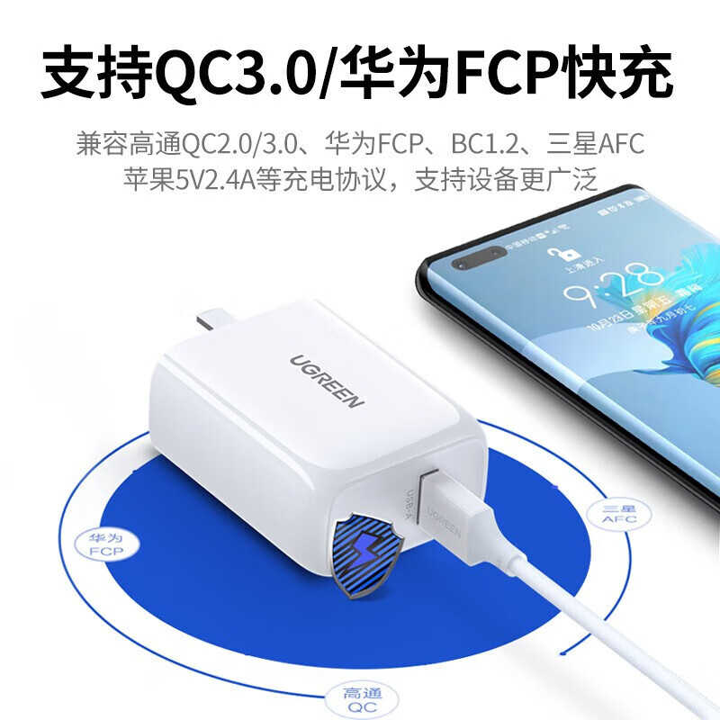 绿联(UGREEN)CD179 充电器22.5W超快充头通用高清大图