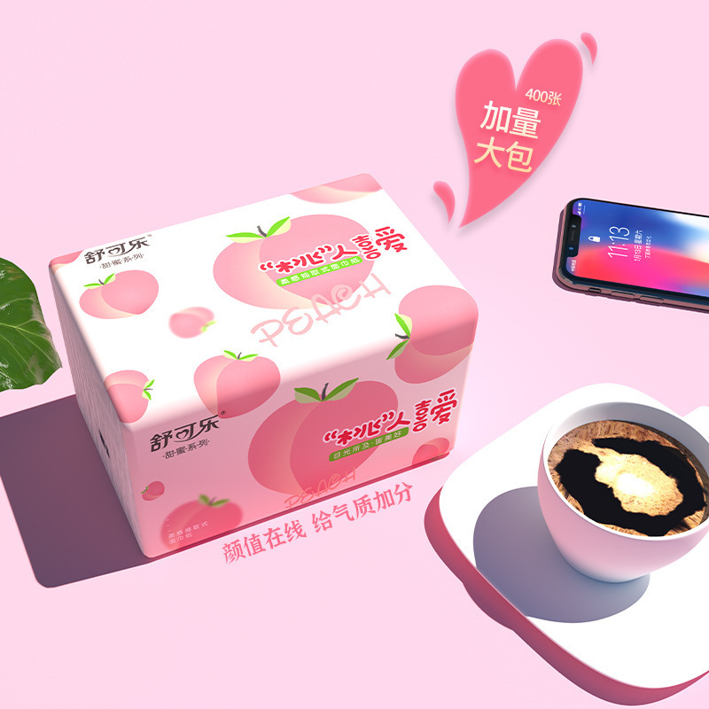 舒可乐 甜蜜系列 细韧绵柔抽取式纸面巾4层100抽*3包大号面巾纸大尺寸柔韧无屑不易破母婴可用家庭实惠装卫生纸巾 3包装
