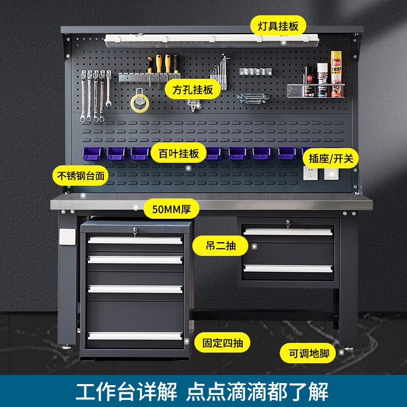 锦北重型不锈钢工作台操作台维修台车间检验台实验台1500单桌+双挂板高清大图