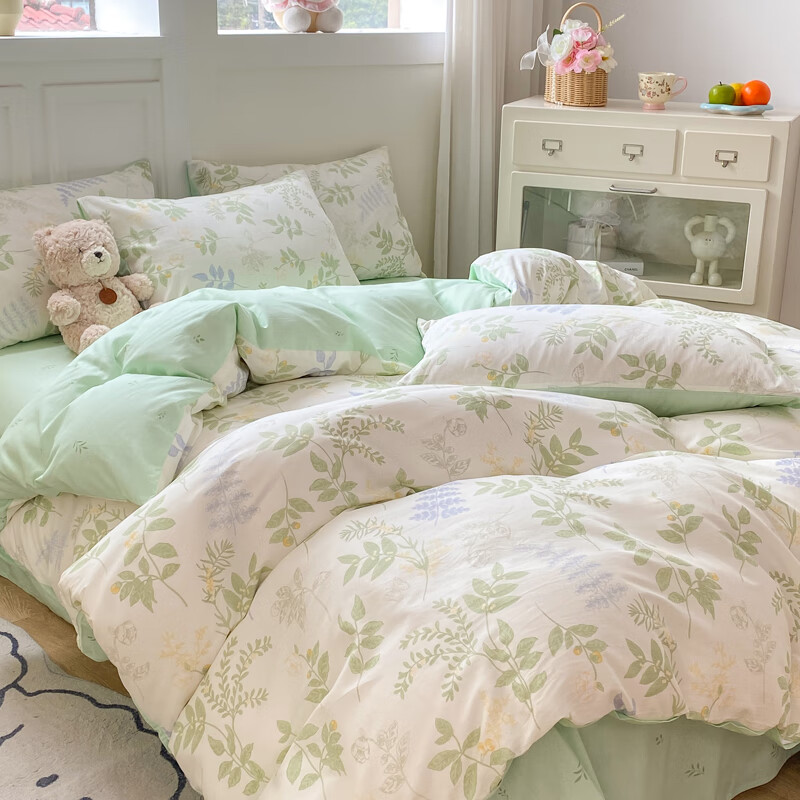 娇好韵 A类全棉四件套-花叶 200*230cm高清大图