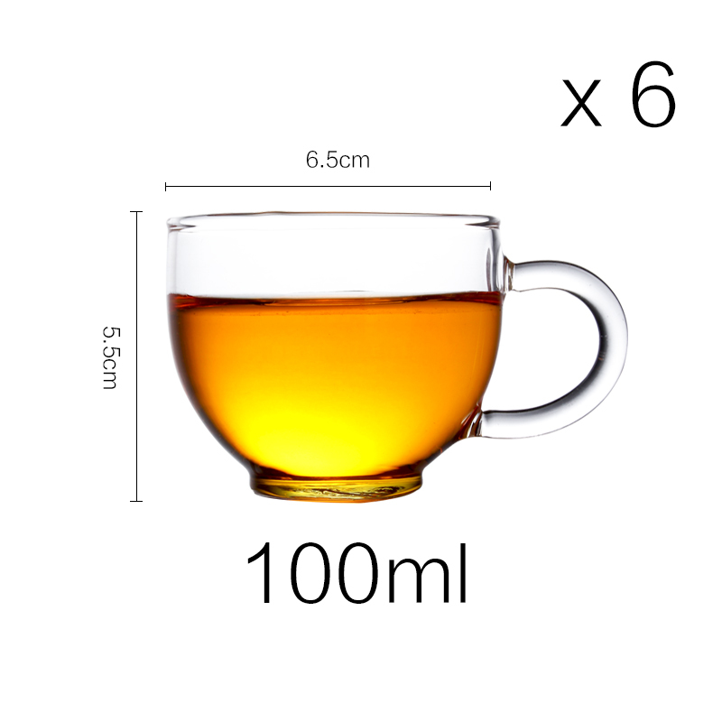 家柏饰(CORATED)玻璃杯子带把功夫茶杯小茶碗杯子加厚6只装茶杯茶具家用透明套装