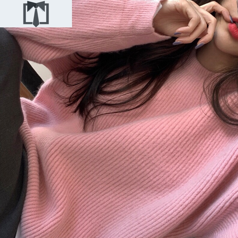 SUNTEK韩国chic秋冬温柔圆领套头宽松纯色保暖长袖百搭厚实针织毛衣女毛衣