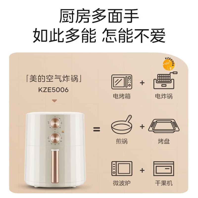 美的(Midea)家用空气炸锅透明可视不用翻面大容量煎炸锅多功能全自动空气炸锅免翻面不粘锅烤箱电炸锅早餐机 5L高清大图