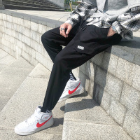 胖子宽松多口袋工装裤200斤加大码日系潮牌嘻哈裤青年束脚裤秋冬季哈伦裤男士2019新款秋季韩版时尚潮流黑色束脚长裤纯棉 B237-GZ-013黑色 L=165-170CM=110-125斤