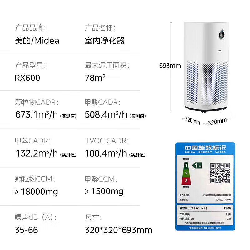 美的(Midea)[星澈空气护理机]空气净化器除甲醛空气净化器除烟味异味除菌六重净化家用新风机KJ600G-RX600高清大图