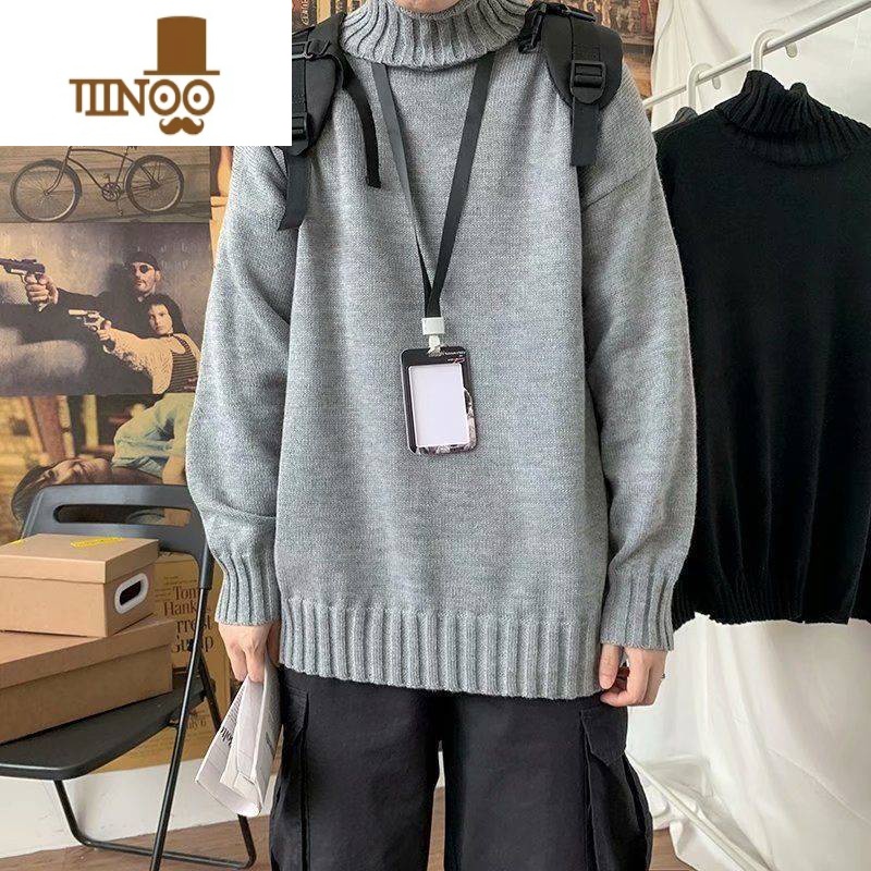 YANXU高领毛衣男加厚宽松慵懒复古打底线衣日系大码针织衫外套潮牌高清大图