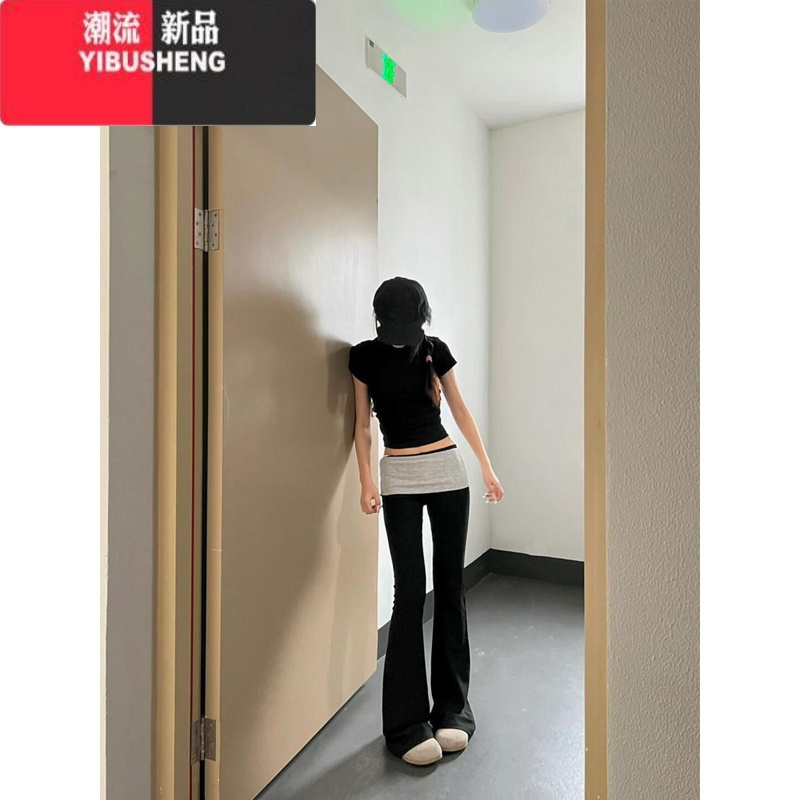 YIBUSHENG美式辣妹低腰微喇叭休闲裤女季2024新款薄款设计感小众阔腿裤子