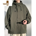 YANXU秋季男士风衣外套冲锋衣夹克工装宽松连帽防风防水男女同款 XL 防风防水军绿8815