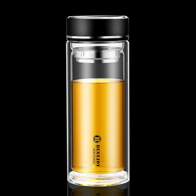 富光 FGBE-BL04 双层玻璃水杯带过滤 1000ml (黑色)