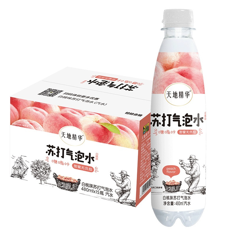 天地精华 苏打水 气泡水白桃味480ml*15瓶 汽水 0糖0脂0卡饮料整箱