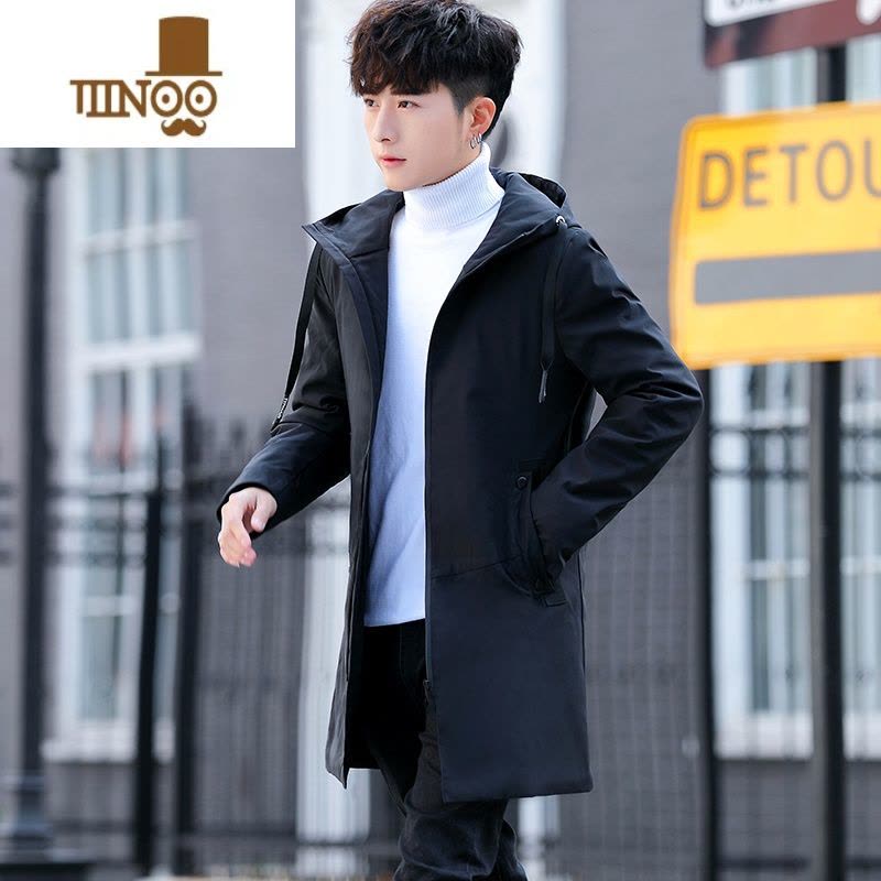 YANXU风衣男中长款加厚 时尚休闲纯色大码加棉外套男 2023潮流新品图片