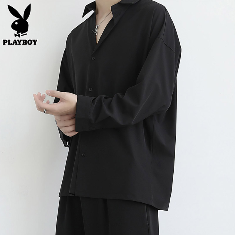 花花公子港风衬衫男士长袖夏季潮流痞帅上衣垂感休闲外套衬衣潮男高清大图