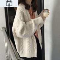 SUNTEK2020秋装新款复古牛角扣麻花V领加厚针织衫长袖毛衣外套女慵懒风毛衣