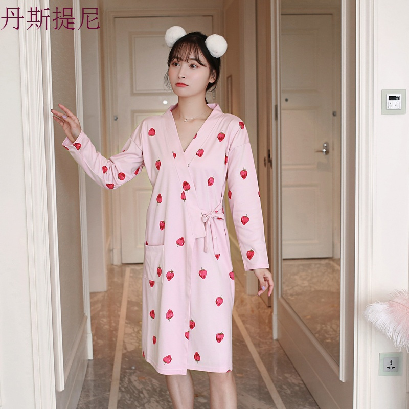 日式和服睡袍女春秋睡裙少女夏季甜美可爱家居服短袖纯棉薄款睡衣