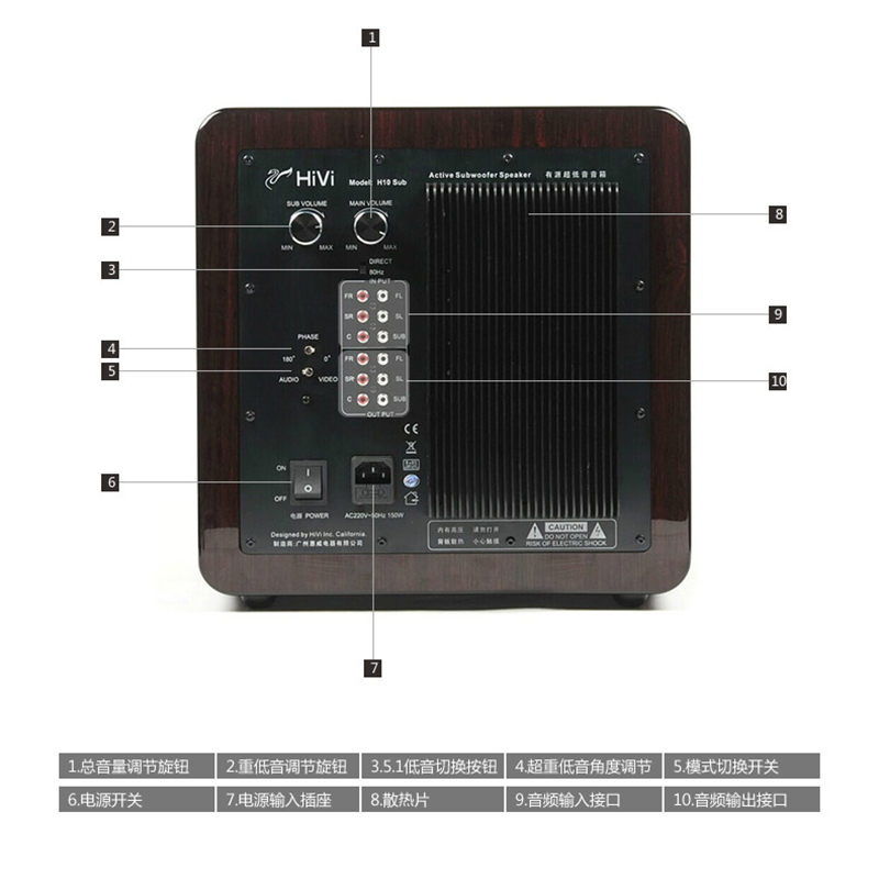 惠威(HIVI)H10SUB有源低音炮多媒体家用家庭影院 10英寸超低音电脑音箱