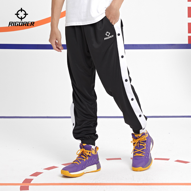 准者篮球排扣裤束脚裤潮直筒训练全开扣宽松大码运动卫裤长裤