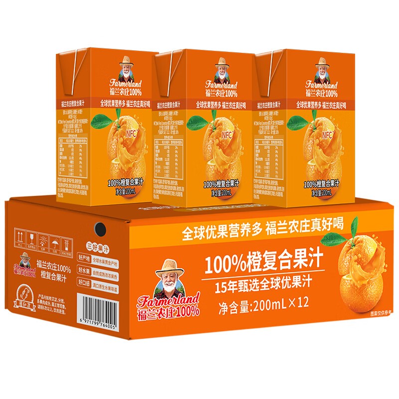 福兰农庄100%橙复合果汁200mL* 12
