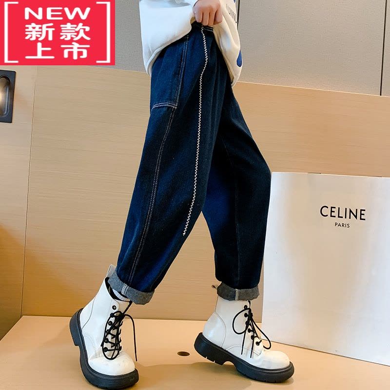 可莉允女童裤子秋冬款加绒厚儿童牛仔裤外穿2022新款大童装女孩保暖长裤保暖裤图片