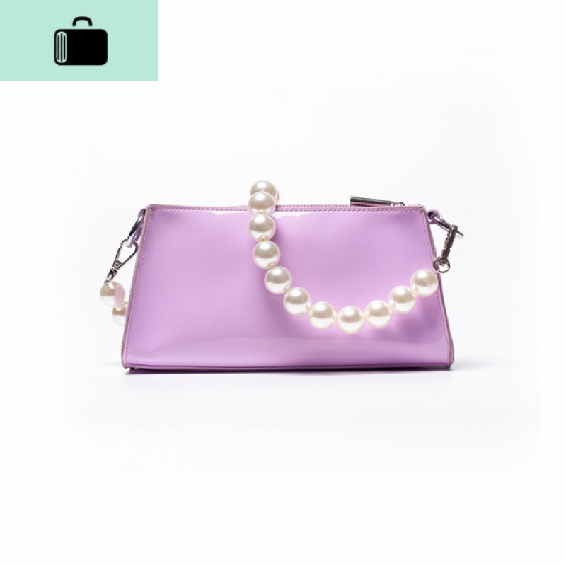 2020新款小众包包女珍珠链条漆皮百搭单肩包麻将包腋下包NEW LAKE 粉紫色女士单肩包