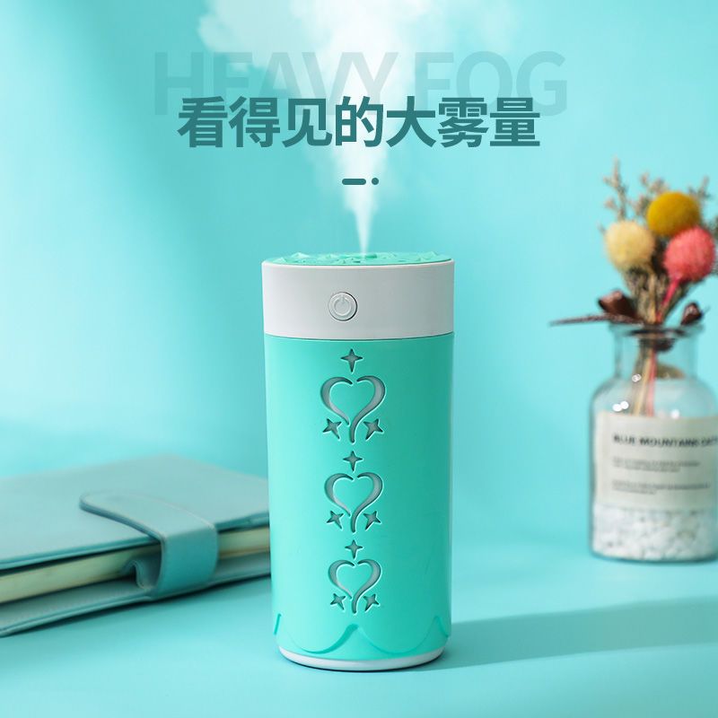 加湿器迷你学生香薰机汽车载空气加湿器家用卧室静音大雾量补水仪|粉色(单机充电USB夜灯款送精油)