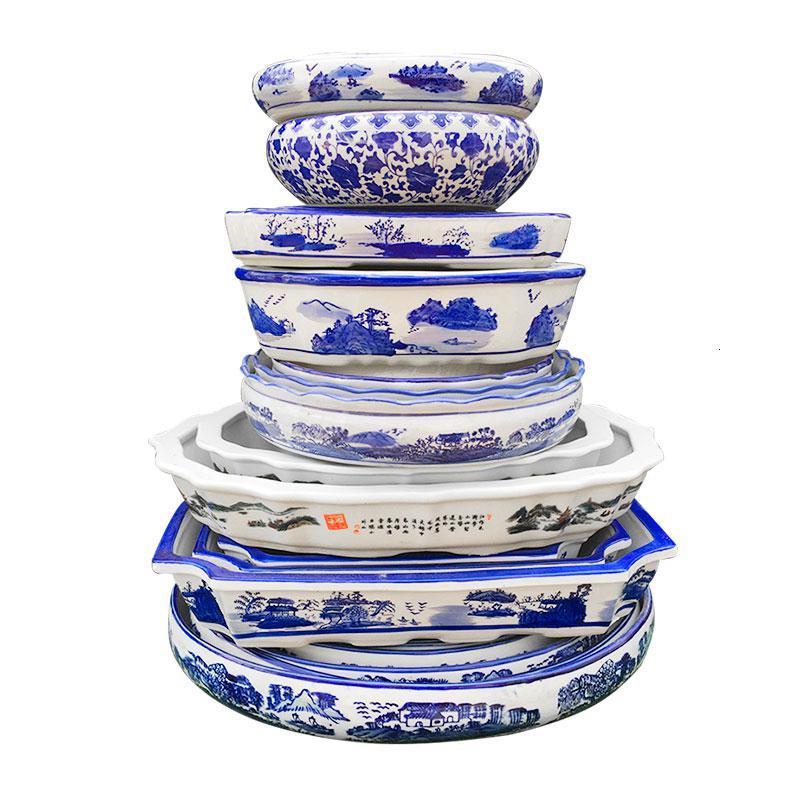 吸水石底座盆假山盆景陶瓷上水石盆水培多肉碗莲水仙盆青花瓷花盆图片