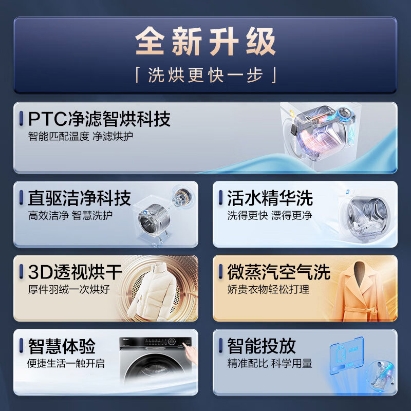 海尔 朗境X11系列 10公斤 直驱 活水精华洗 净滤智烘 洗干一体机 3D透视烘干 XQG100-HBD12566