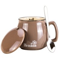 贝瑟斯 咖啡杯套装 陶瓷杯子 马克杯带盖带勺创意陶瓷杯带盖带勺牛奶杯早餐杯办公室水杯子喝水杯