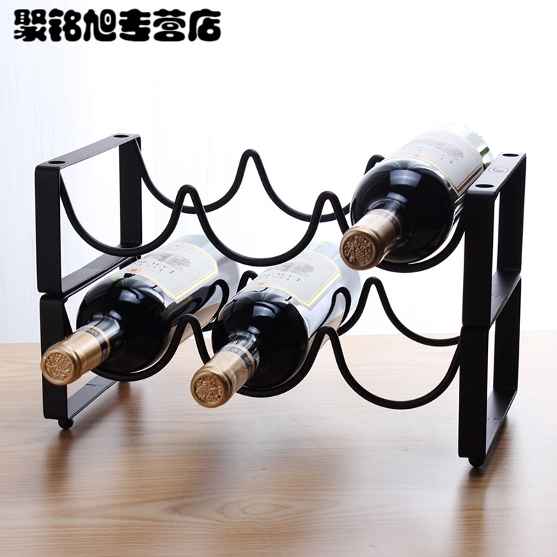 酒架 铁艺红酒架 酒瓶酒杯架 多瓶款叠加酒架 展示架 葡萄酒架子 家居酒柜摆件装饰-S珠花四瓶款