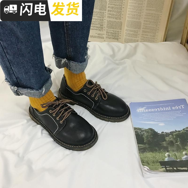 加绒小皮鞋女2022秋冬新款韩版复古百搭ulzzang软妹保暖学生棉鞋启如休闲鞋休闲鞋