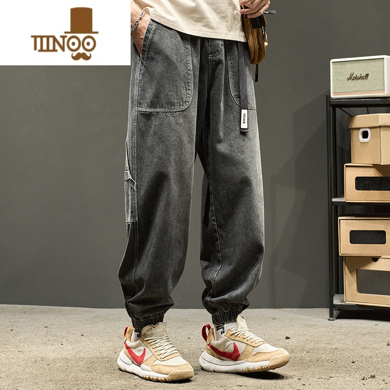 YANXU牛仔裤男士夏季薄款束脚工装裤潮牌男生美式宽松直筒休闲裤子夏天高清大图