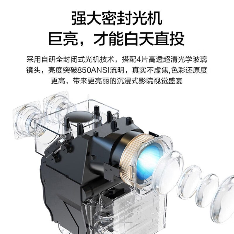 联想(Lenovo) T100投影仪 家用投影机 智能家庭影院 850ANSI流明 自动对焦校正 标配版风暴灰高清大图