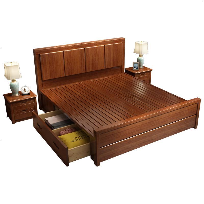 实木床胡桃木高箱储物18米15新中式箱式双人出租房经济专用视频