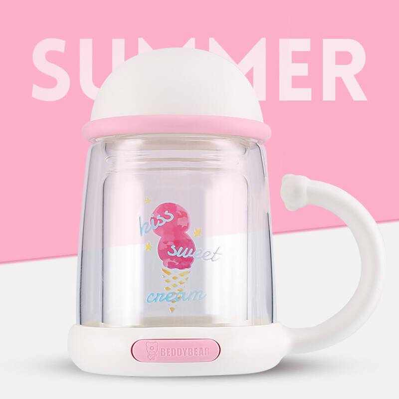 冰激凌杯具熊BEDDYBEAR杯子单双层耐热玻璃杯女花茶杯过滤办公便携创意可爱水杯320ml双层玻璃图片