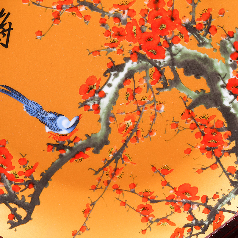 景德镇陶瓷器挂盘装饰盘子 梅兰竹菊 中式酒柜电视柜博古架摆件 三维工匠 26CM金色[菊]挂盘+简易支架高清大图