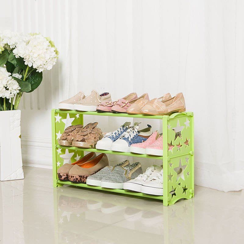 简易鞋架多层简易家用防尘组装经济型寝室宿舍小鞋架子收纳布鞋柜 三层典雅黑(竹型)图片