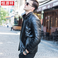 恒源祥海宁真皮皮衣男士绵羊皮水貂立领真皮羽绒服男短款秋冬外套100%绵羊皮