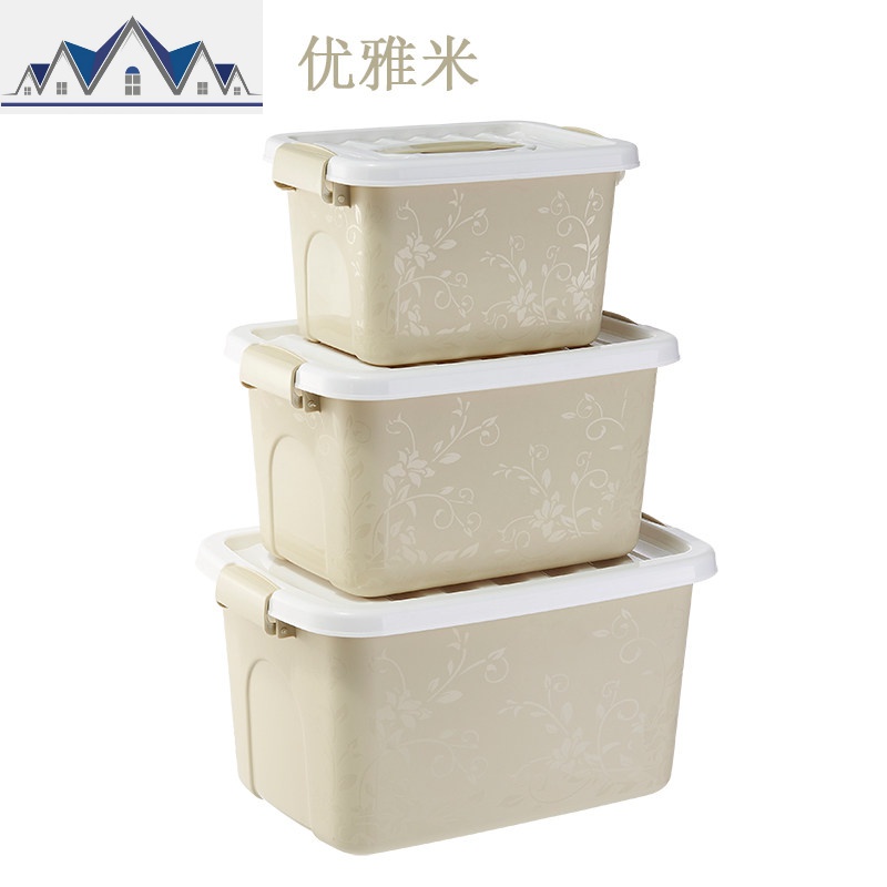 学生手提收纳箱塑料家用整理箱宿舍内衣收纳盒玩具零食储物箱小号_15_570 优雅米【三件套】新色磨砂+藤蔓花纹