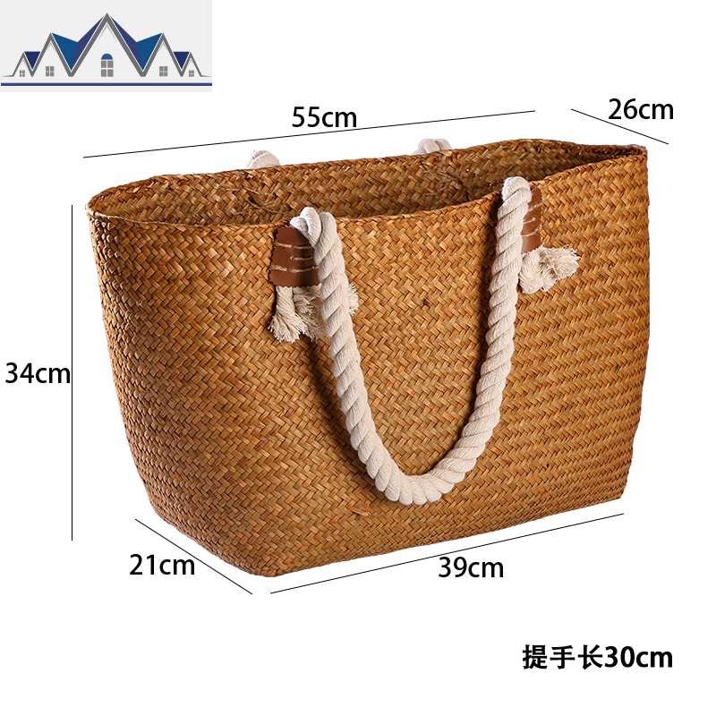 编手提篮 编织收纳筐大号田园风藤编 脏衣篮玩具收纳篮 三维工匠 橙色棉绳提手款