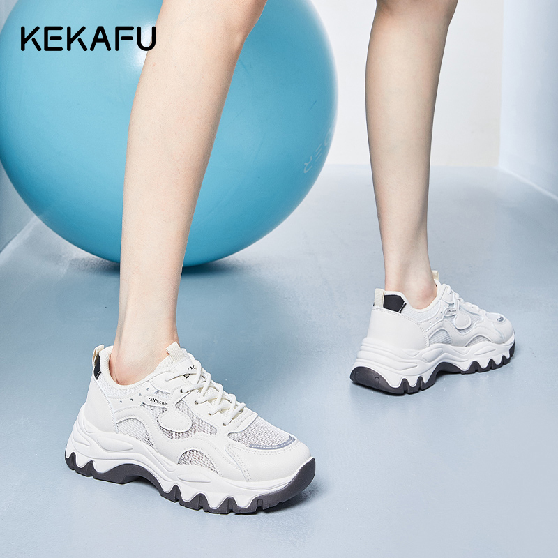 珂卡芙白色运动鞋女2023新款秋季厚底老爹鞋女款百搭轻便休闲鞋女