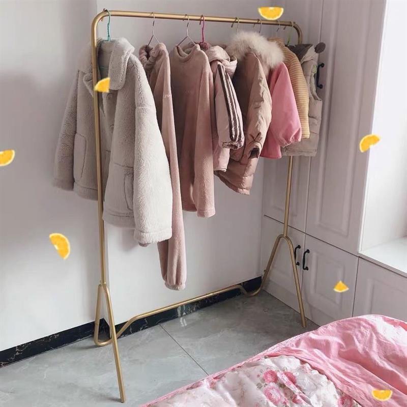 巨兴室内落地衣帽架阳台晾衣杆卧室家用服装架网红衣架子单杆式|轻奢纳米金80*150