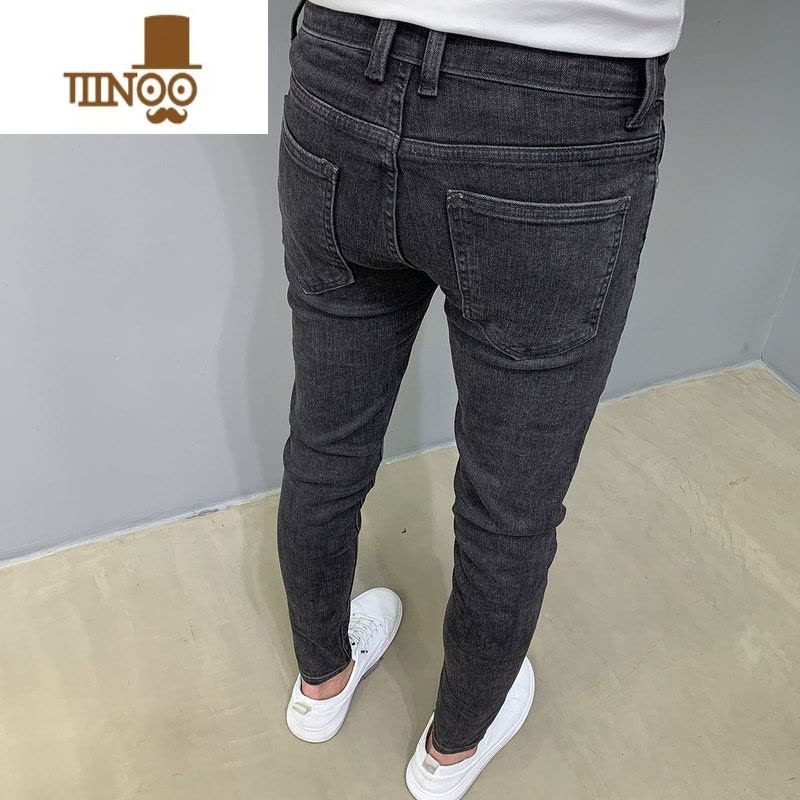 YANXU韩版显瘦九分牛仔裤男黑灰色2023薄款百搭弹力修身小脚长裤潮图片
