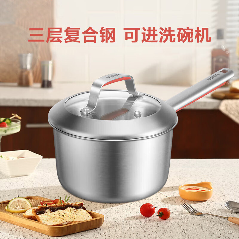 苏泊尔奶锅304三层复合钢汤锅加深加厚电磁炉燃气灶CT18CC1高清大图