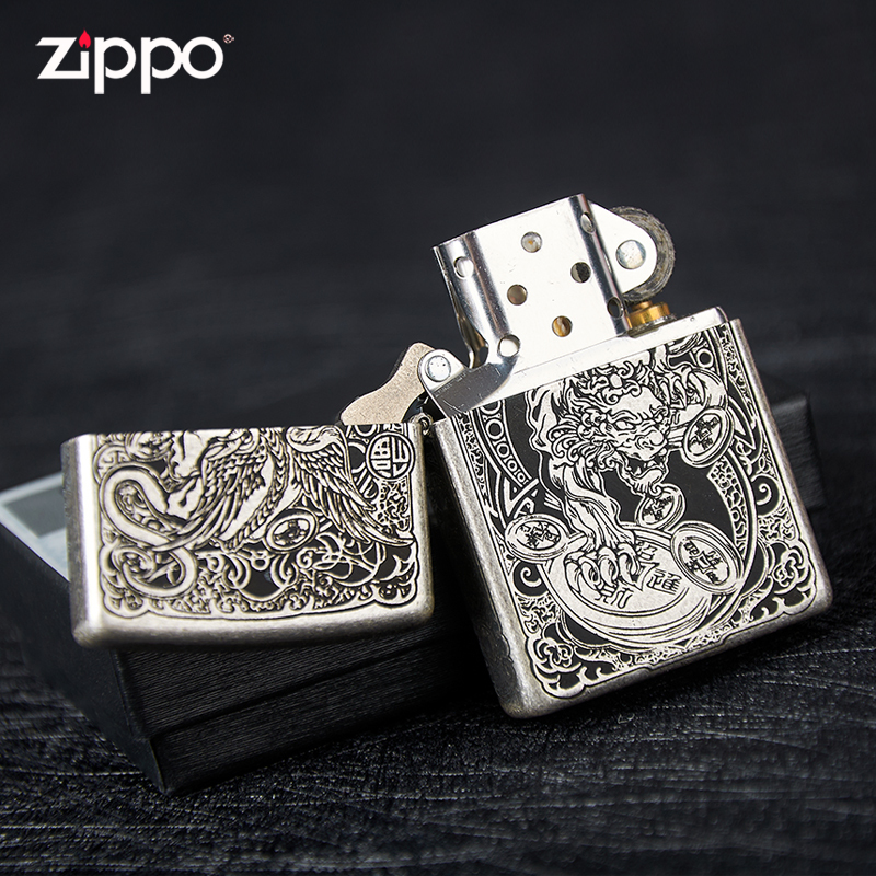 [苏宁自营]Zippo打火机煤油防风磨砂雕刻上古神兽招财貔貅招财进宝送礼套装zippo